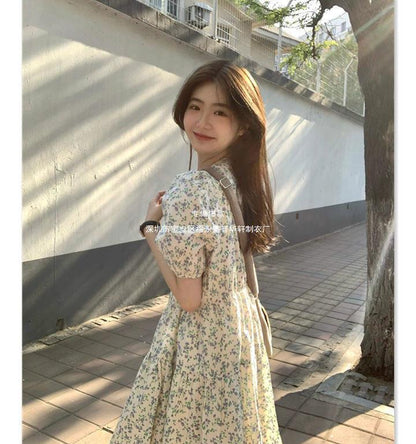 Summer 2024 New Seaside Vacation Elegant Floral Dress Platycodon grandiflorum Tea Break French Long Dress Women's Spring Dress