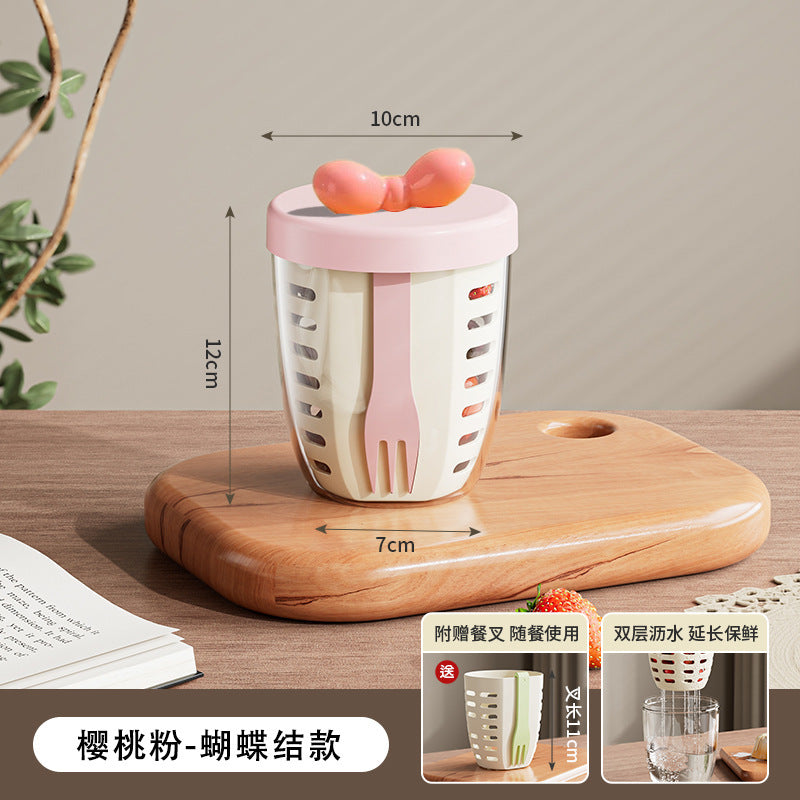 FX3666 ins Wind Fruit Salah Cup Multi-purpose Fruit Cup with Picnic with Fork Double Layer Dipped Water Cup