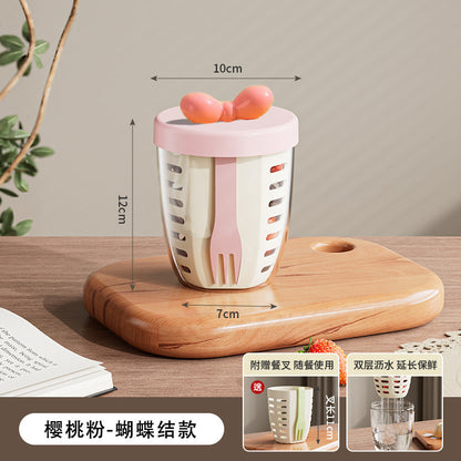 FX3666 ins Wind Fruit Salah Cup Multi-purpose Fruit Cup with Picnic with Fork Double Layer Dipped Water Cup