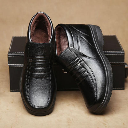 2022 Winter fleece-lined warm plush high-top leather shoes men's middle-aged and elderly dad shoes cotton-padded shoes non-slip slip slip-on men's shoes