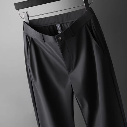 Wholesale men's ice silk trousers new casual pants men's slim-fit high stretch pants men's non-ironing black business men