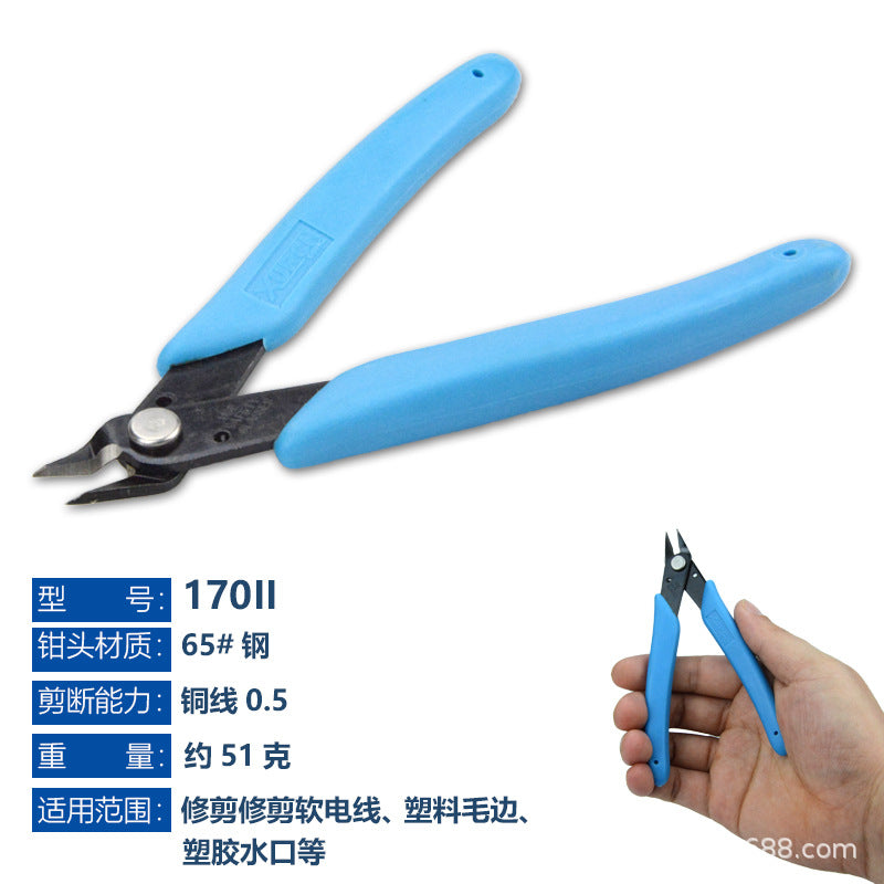 170 Oblique Nose Pliers Pointed-nose Pliers Water-mouth Pliers Gundam Split Cool Model Small Blue Oblique-mouth Pliers Cable Tie-cutting Pliers Fruit Cutters