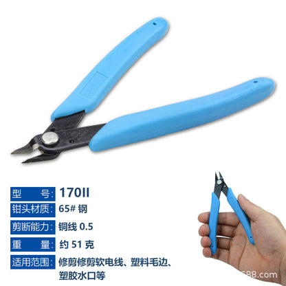 170 Oblique Nose Pliers Pointed-nose Pliers Water-mouth Pliers Gundam Split Cool Model Small Blue Oblique-mouth Pliers Cable Tie-cutting Pliers Fruit Cutters