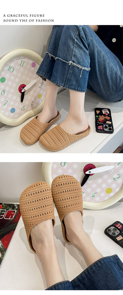 New Foreign Trade French Niche Hollow Toe Half Slippers for Women Summer Cross-Border Wear Roman Style Soft-Soled Mule Shoes
