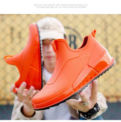 Cross-border Explosions Fashion Rain Boots Men's Non-slip Rubber Shoes Thick Sole Wear-resistant Outer Wear Rain Boots Non-slip Kitchen Water Shoes Men