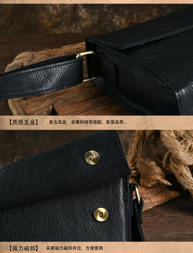 Ancient Trendy Guest Genuine Leather Men's Bag Single Shoulder Crossbody Bag Handmade Cowhide Backpack Simple Small Bag Crazy Horse Leather Men's Bag