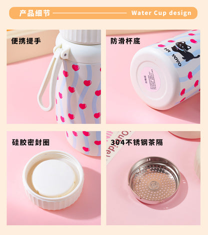 Cartoon cute high-value large-capacity new thermos stainless steel outdoor sports portable rope coffee cup