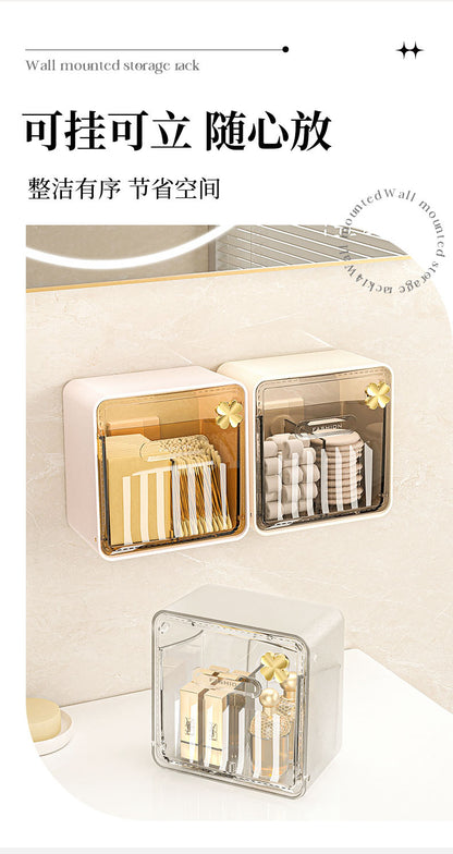 Cotton Swab Storage Box, Wall-Mounted, No-Drill, Elastic Band, Makeup Cotton, Makeup Remover Wipes Storage Box, Bathroom Hairpin Organizer Box