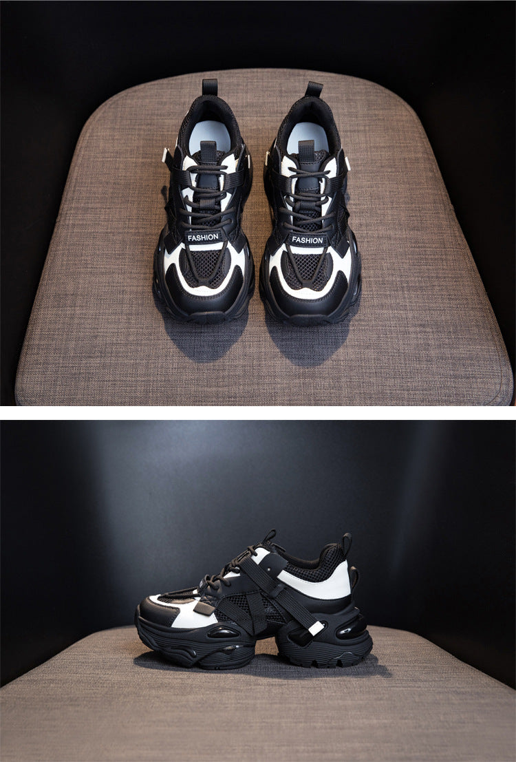 Thick-Soled Dad Shoes for Women 2025 Summer New Versatile Height-Increasing Breathable Mesh Sports Casual Shoes Platform Heel