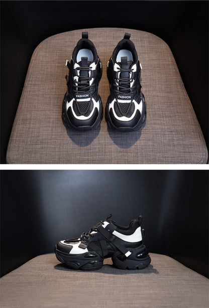 Thick-Soled Dad Shoes for Women 2025 Summer New Versatile Height-Increasing Breathable Mesh Sports Casual Shoes Platform Heel