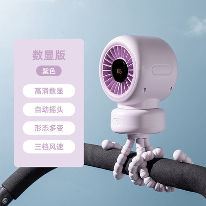 Cross-border stroller octopus mini fan outdoor silent large air volume shaking head can be handheld USB charging