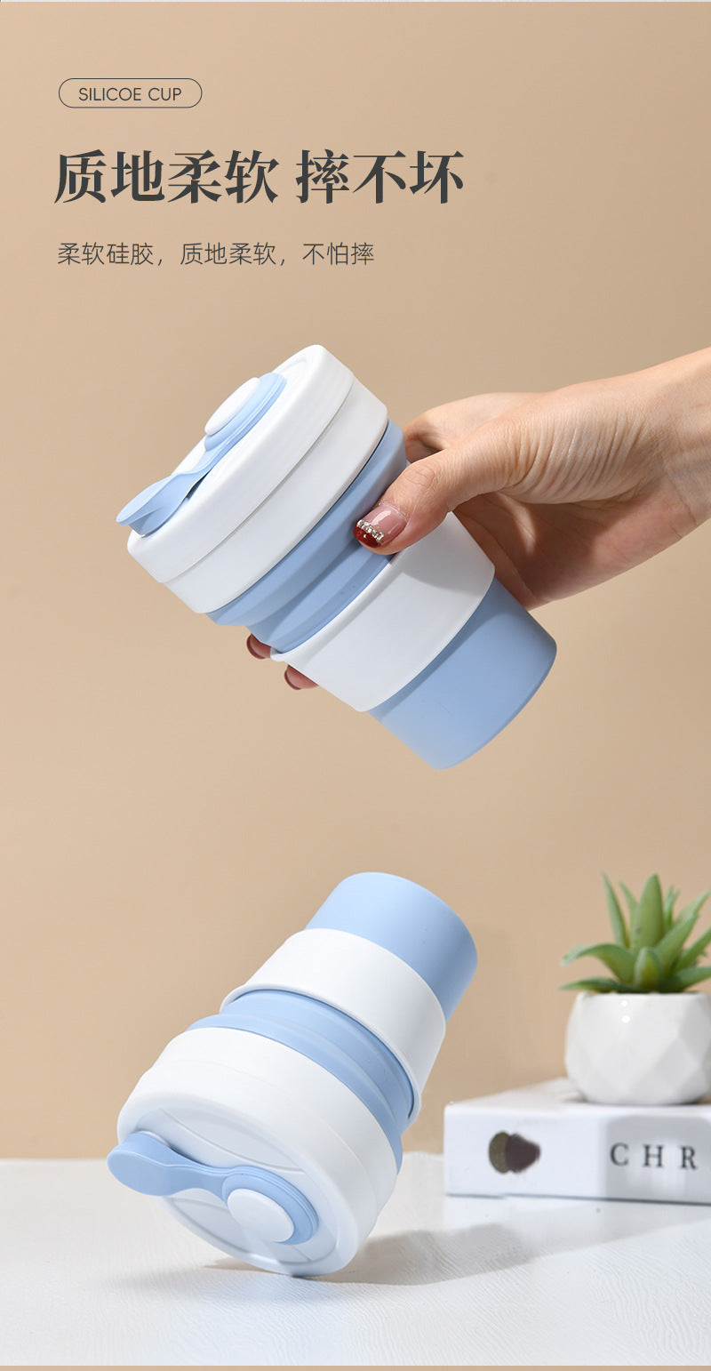 Cross-border folding cup outdoor travel convenient straw folding cup Silicone Collapsible Cup