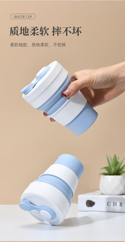 Cross-border folding cup outdoor travel convenient straw folding cup Silicone Collapsible Cup