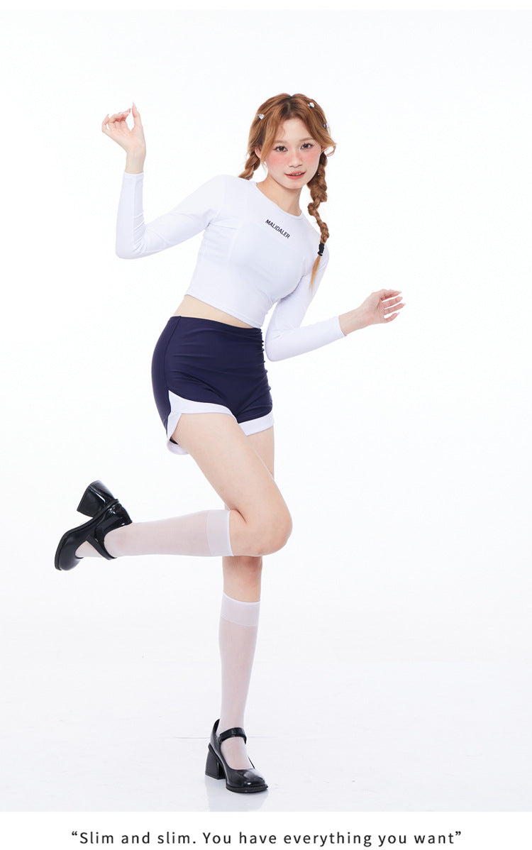 One-Piece Drop-Shipping Japanese and Korean Style Long-Sleeve Swimwear for Women, Two-Piece Conservative Sun-Protective Sports Swimsuit, Fresh Style for Students, Wholesale Swimwear