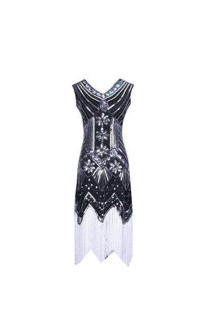 S-4Xl Amazon Wish Real Shot 1920S Retro Sequin Dress Handmade Beaded Tassel Plus Size Evening Dress