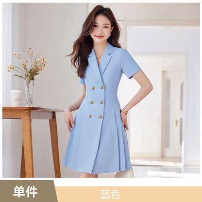 French Hepburn Style Small Black Dress High Sense High Cold Royal Sister Fried Street Small Fragrance Style Pleated Professional Suit dress Summer