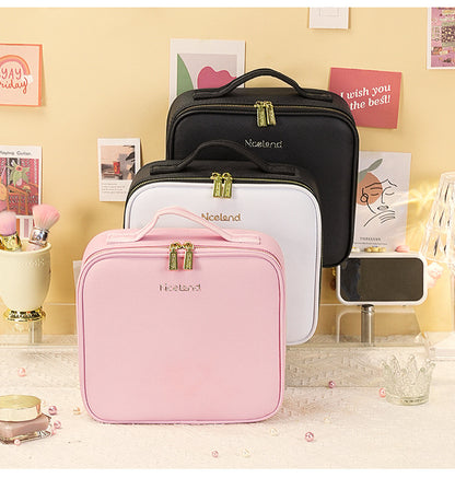 New Style Cosmetic Bag with Light and Mirror Led Light Rechargeable Portable Travel Makeup Cosmetics Cosmetics Bag Ins Style
