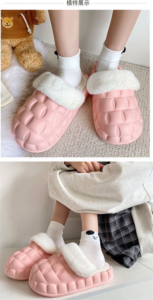 Women's Winter Cotton Slippers with a Stepping-On-Clouds Feel, Trendy Casual Closed-Toe Indoor Waterproof Warm Thick-Soled Cotton Slippers for Women