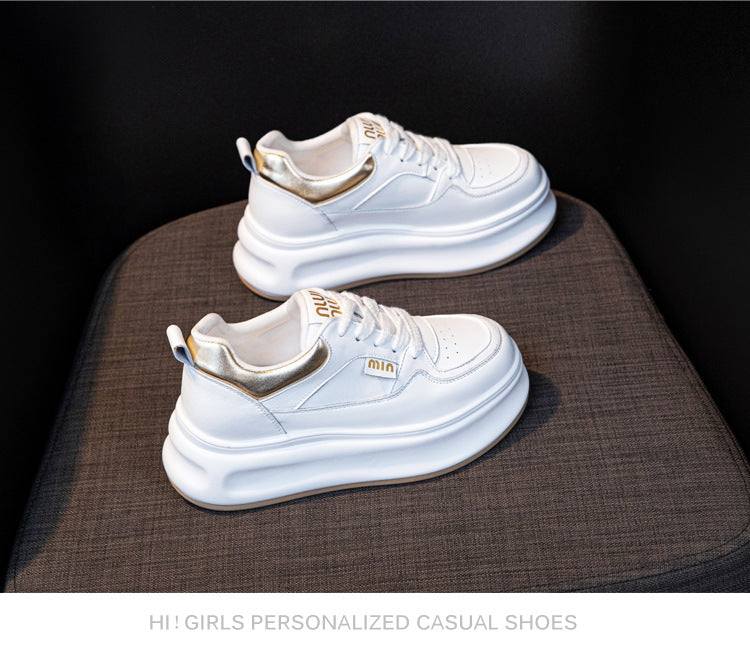 Thick-Soled White Sneakers for Women 2026 Spring and Autumn Hot-Selling Genuine Leather Breathable Sneakers for Women, Super Popular Versatile Casual Platform Shoes