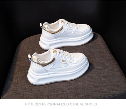 Thick-Soled White Sneakers for Women 2026 Spring and Autumn Hot-Selling Genuine Leather Breathable Sneakers for Women, Super Popular Versatile Casual Platform Shoes