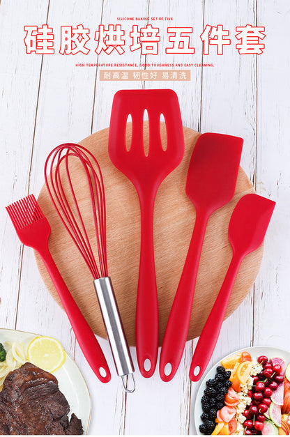 Cross-Border Kitchen Silicone Spatula Brush Egg Beater Silicone Kitchen Utensils 5-Piece Set Cooking Set Baking Tools