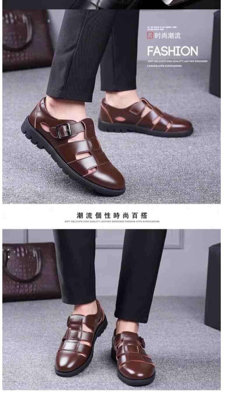 Leather cowhide special clearance shoes hollow leather sandals men's casual hole shoes middle-aged business dad shoes