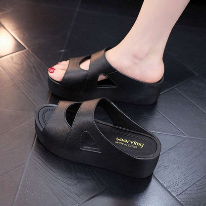 High-Heeled Slippers for Women to Wear in Summer, Ultra-Thick Soles, New Home Hot Style Wedge Heels, Platform Slippers, Non-Slip Plastic Sandals