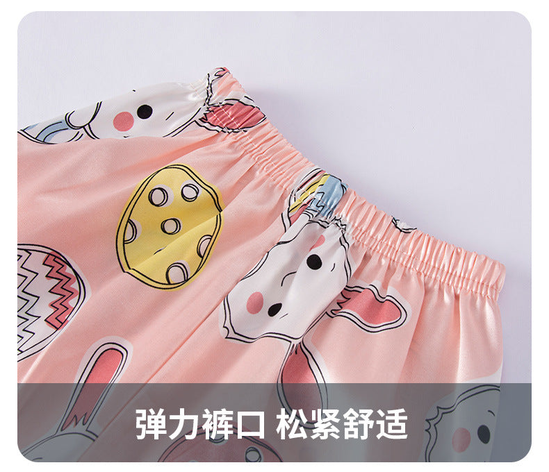 Children's Home Suit Summer Thin Boys and Girls Short-sleeved Cropped Pants Air-conditioning Suit 3-8 Children's Pajamas