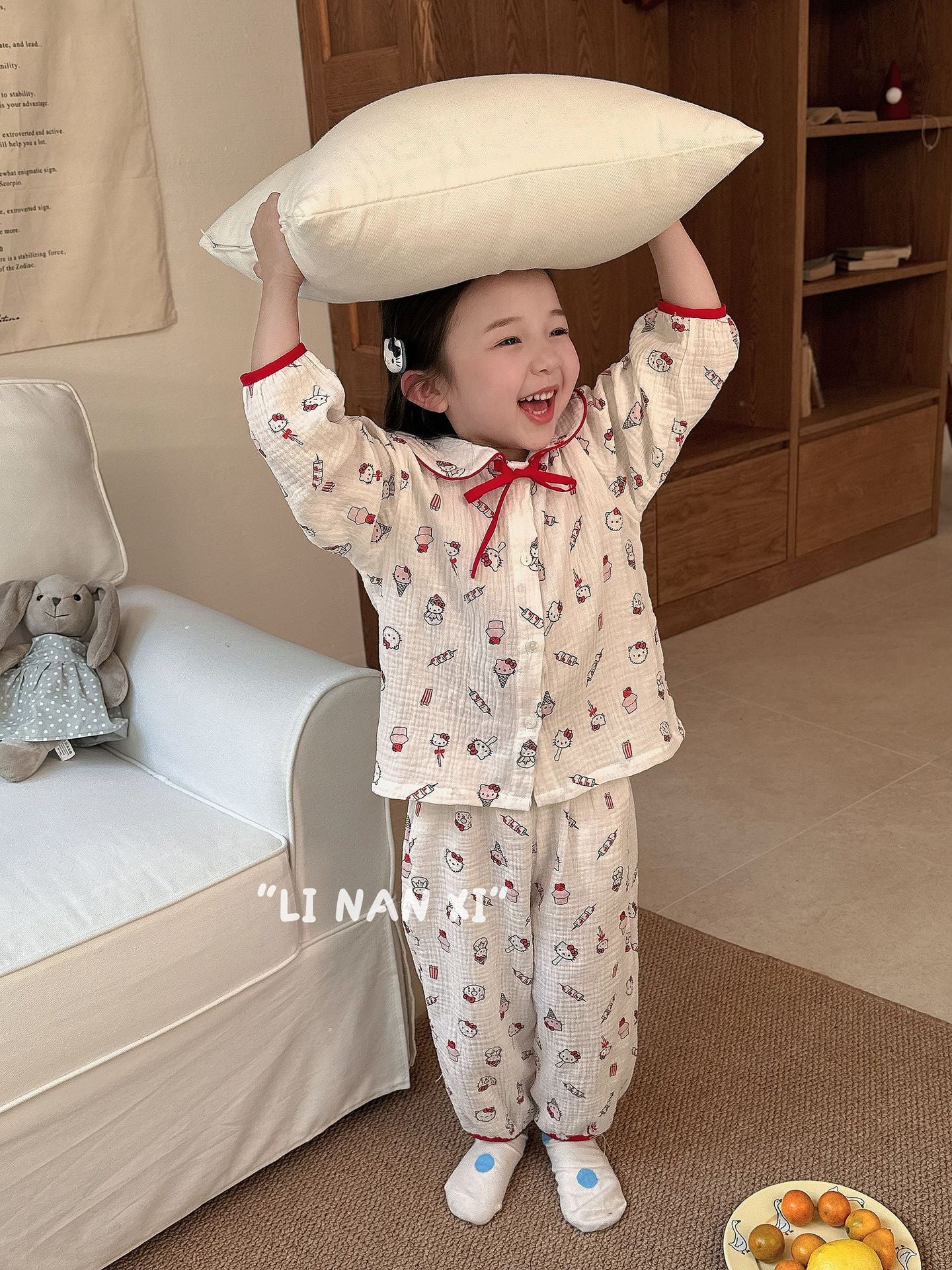 Princess Style Children's Lapel A-Class Cartoon Loungewear Set 2026 Spring New Baby Sweet and Cute Pajamas and Sleep Pants