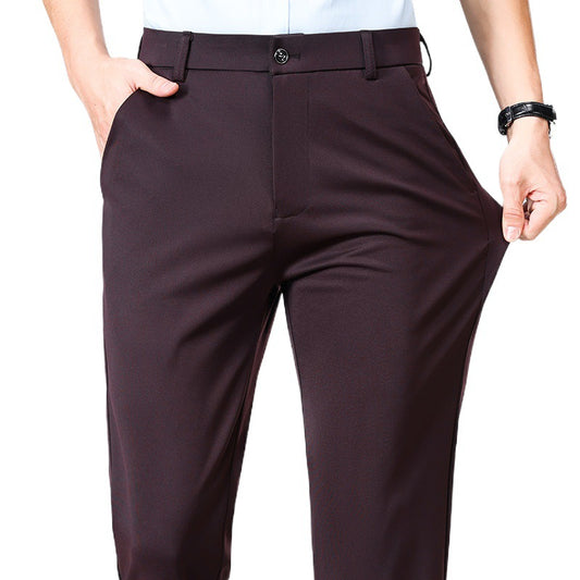 Wholesale casual pants men's four-sided elastic fabric summer ice silk pants trousers trousers high waist breathable iron-free formal trousers by PDG ibma