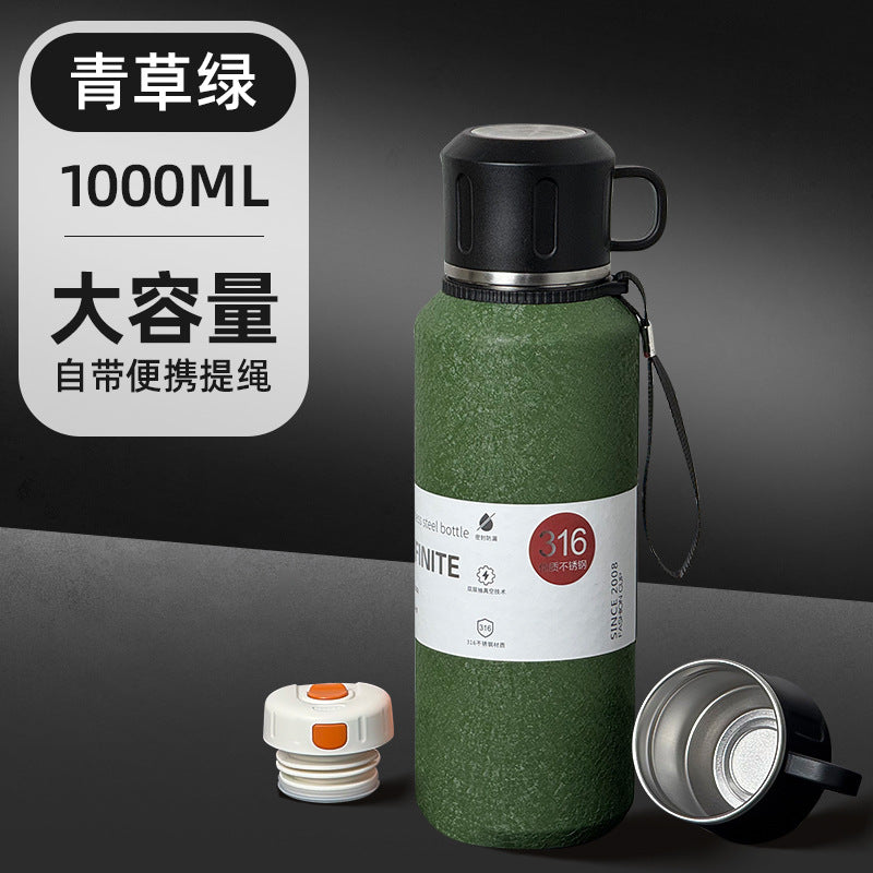 Outdoor Large-Capacity All-Steel Kettle for Men, Tea-Water Separation Vacuum Insulated Cup, 316 Stainless Steel Hiking Sports Water Cup