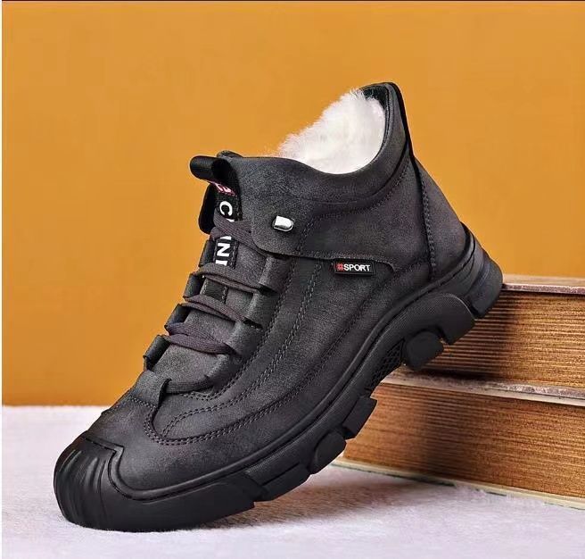 Cold-resistant warm cotton-padded shoes men's warm winter thickened fluff outdoor leather high-top one-piece Northeast snow boots non-slip