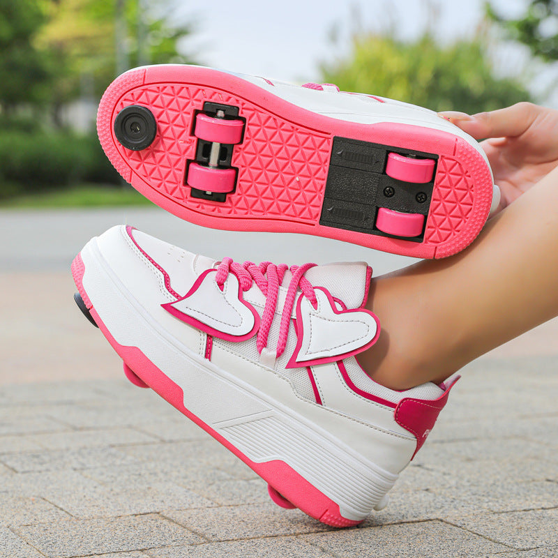 Cross-Border Supply of New Children's Four-Wheel Roller Skates for Girls and Primary School Students with Brakes and Invisible Pulley Sports Shoes