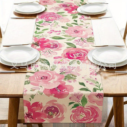 Linen Table Runner Pastoral Flower Lemon Summer Home Dining Table Outdoor Decoration Printed Tablecloth Table Runner