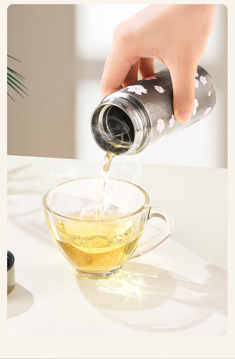 Pocket Insulated Cup Mini Compact Wave Cherry Blossom Rose Pure Titanium Coffee Mug Couple Portable Cute Healing Travel Companion