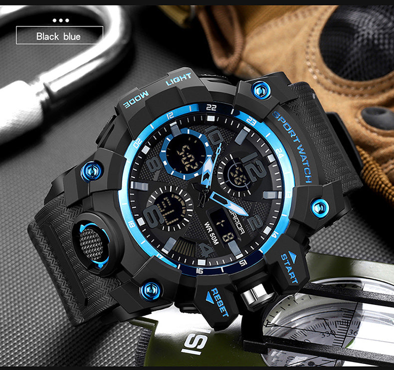 Sanda Hot-Selling Watch Korean Version Student Party Multi-Functional Waterproof Alarm Clock Electronic Watch Cool Dual Display Luminous Sports Watch by PDG ibma