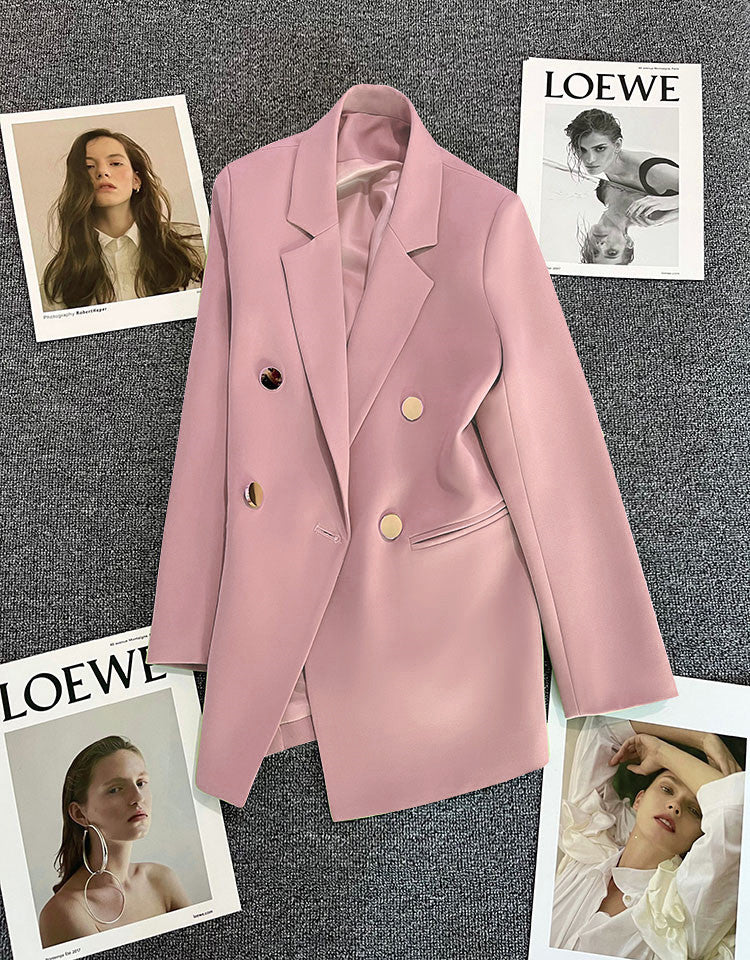 Green Metal Buckle Korean Style 2024 Spring and Autumn New Milk White Suit Jacket Women's Casual All-match High-end Suit