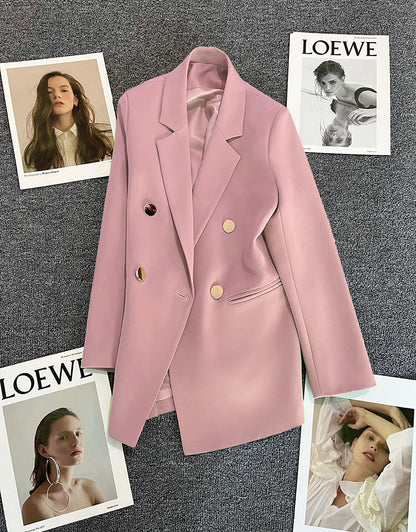 Green Metal Buckle Korean Style 2024 Spring and Autumn New Milk White Suit Jacket Women's Casual All-match High-end Suit