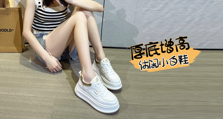 Thick-Soled White Sneakers for Women 2026 Spring and Autumn Hot-Selling Genuine Leather Breathable Sneakers for Women, Super Popular Versatile Casual Platform Shoes