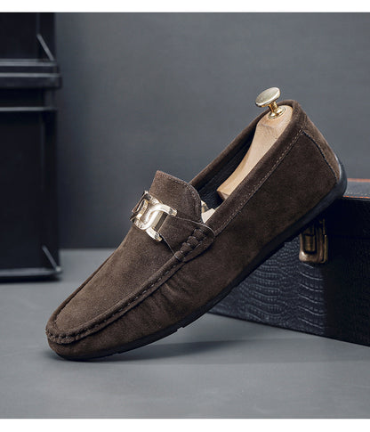 Doudou Shoes Men's Autum 2024 New Frosted Suede Lazy One-Leg Small Leather Shoes Loaf Driving Shoes for Men