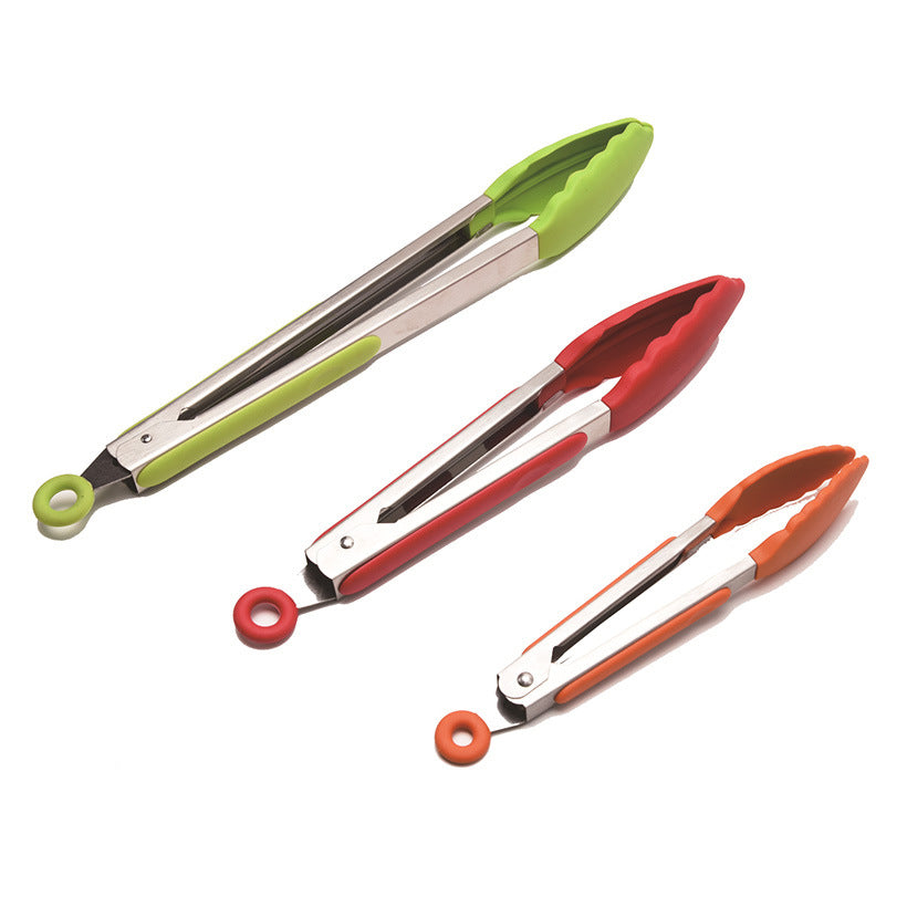in stock 7 inch 9 inch 12 inch silicone food clip 3 piece set stainless steel food clip BBQ barbecue clip bread steak clip