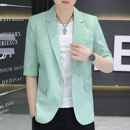Summer half sleeve thin suit Korean style men's half sleeve fashionable fashionable jacket slim fit trendy summer small suit by PDG ibma