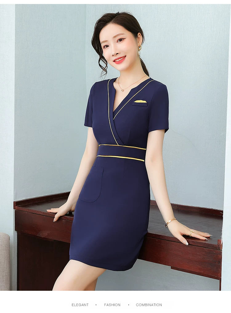 Business Wear dress 2023 Summer Women's Short-sleeved Temperament High-end Hotel Front Desk Beauty Salon Jewelry Shop Work Clothes