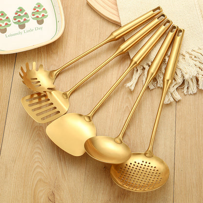 Stainless Steel High-grade Soup Leak Hot Pot Spoon Thickened Soup Spoon Golden Large Soup Spoon Titanium Plated Golden Soup Spoon Golden Spatula Spoon