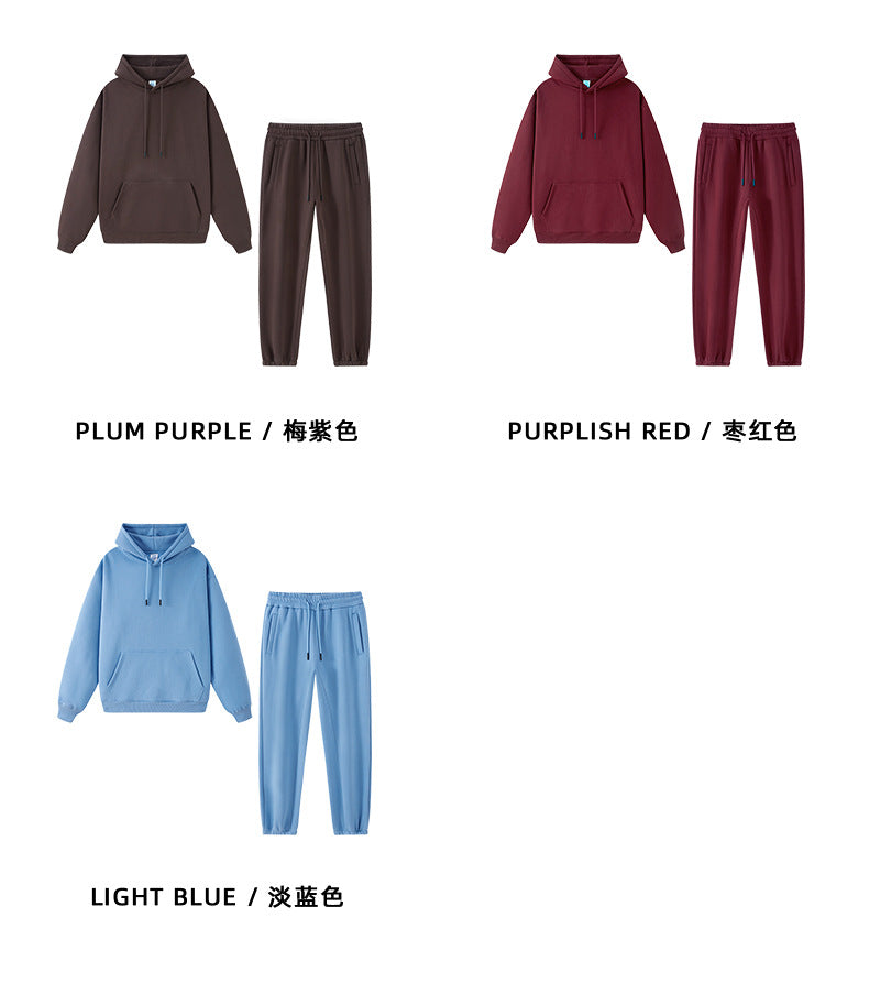Tilani Men's Clothing European and American Trendy Brand High Quality 350g Fleece-Lined Thick Men's and Women's Hooded Sweatshirt and Sweatpants Pure Color Suit