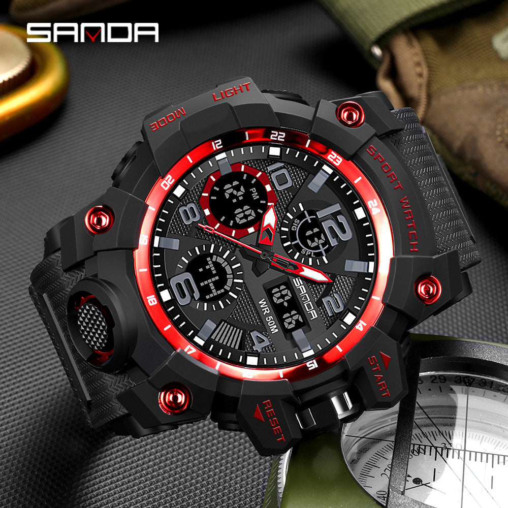 Sanda Hot-Selling Watch Korean Version Student Party Multi-Functional Waterproof Alarm Clock Electronic Watch Cool Dual Display Luminous Sports Watch by PDG ibma
