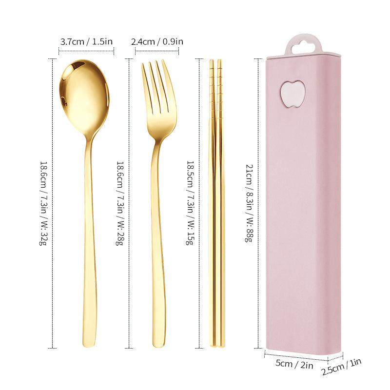 304 Stainless Steel Convenient Tableware Fork, Spoon and Chopsticks Three-Piece Set Outdoor Travel Student Storage Box Tableware Set