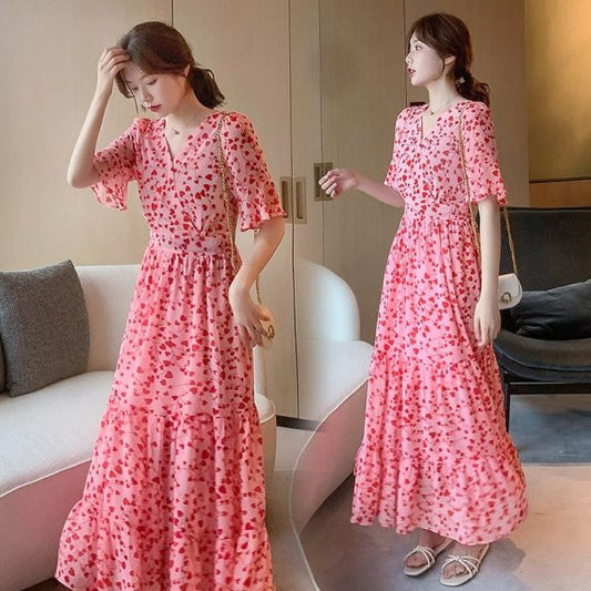 2024 Summer dress Summer plus size Women's New Loose Slimming Belly Covering Plus Weight Plus Chiffon Long Dress All-match by PDG ibma