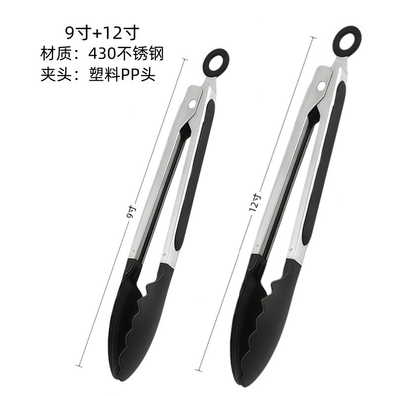 Cross-Border High-Temperature Resistant Steak Grilling Tongs 430 Stainless Steel Anti-Scalding Thickened Barbecue Tongs Kitchen Tools Food Tongs