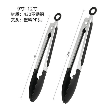 Cross-Border High-Temperature Resistant Steak Grilling Tongs 430 Stainless Steel Anti-Scalding Thickened Barbecue Tongs Kitchen Tools Food Tongs